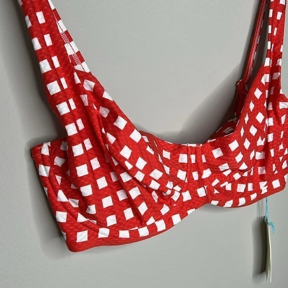 Sea Level Swim Australia Le Damier DD-E Cup Underwire Bikini Top Red White NWT